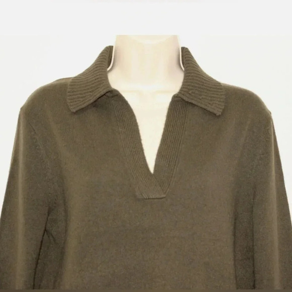 🆕 Theory Polo Collar 100% Soft Cashmere Pullover Sweater Small Olive - Picture 4 of 12